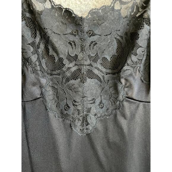 Vintage Satin Full Slip Knee Dress Small 36 Sheer Lace Black Lingerie Goth Sexy - Picture 14 of 16